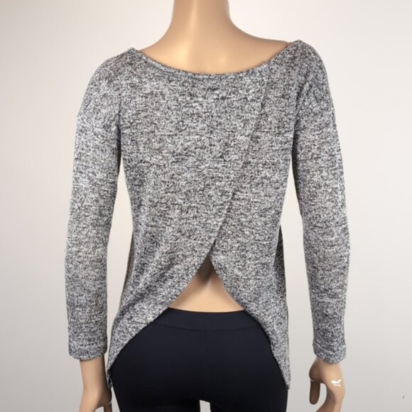 West Girls Slouchy Split Back Knit Top Heathered Long Sleeve Layered Sweater - Picture 7 of 12